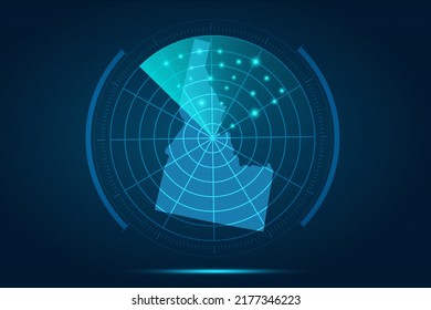 Idaho Map - USA, United States of America Map vector template with futuristic circle radar style HUD, GUI, UI interface isolated on blue background for design - Vector illustration eps 10
