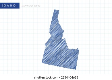 Idaho Map - USA, United States of America Map vector template with blue outline graphic and pen drawing sketch style isolated on white grid background for design - Vector illustration eps 10