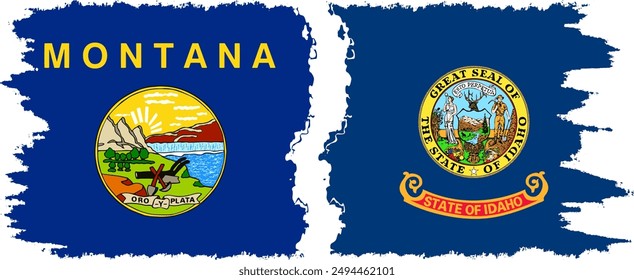 Idaho and Montana states grunge brush flags connection, vector