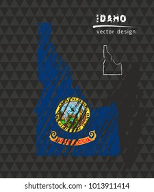 Idaho national vector map with sketch chalk flag. Sketch chalk hand drawn illustration