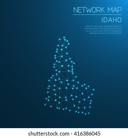 Idaho network map. Abstract polygonal Idaho network map design with glowing dots and lines. Map of Idaho networks. Vector illustration.