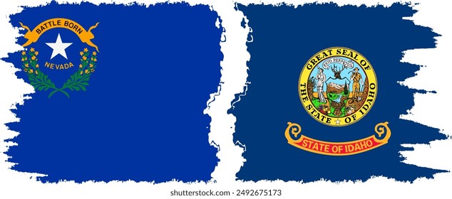 Idaho and Nevada states grunge brush flags connection, vector