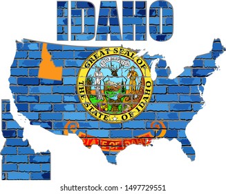 Idaho on a brick wall - Illustration,
Font with the Idaho flag