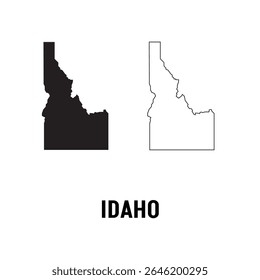 Idaho esboça o estado dos EUA. Mapeie em opções de cores preto e branco. Ilustração de vetor.