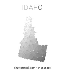 Idaho polygonal vector map. Molecular structure US state map design. Network connections polygonal Idaho map in geometric style for your infographics.