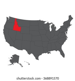 Idaho red map on gray USA map vector
