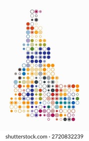 Idaho, forma de la construcción estatal de células de color. Mapa de estilo digital de Idaho sobre fondo blanco. Bloques circulares de tamaño Grande. Ilustración vectorial Abstractas.