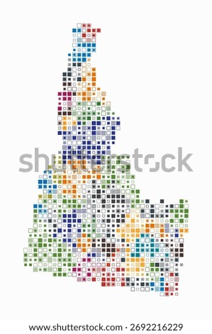 Idaho, shape of the state build of colored cells. Digital style map of the Idaho on white background. Small size square blocks. Modern vector illustration.