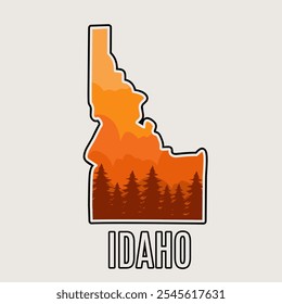 Silhueta de Idaho com Floresta e Montanha Pôr do sol perfeito para impressão, vestuário