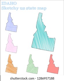 Idaho sketchy us state. Fantastic hand drawn us state. Lively childish style Idaho vector illustration.