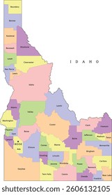 Idaho state administrative map with counties. Colored. Vectored. Bright colors