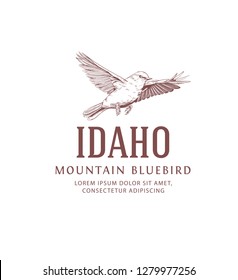 Idaho State Bird Logo. Mountain Bluebird. Vintage Style Illustration.