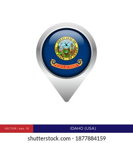 Idaho State Flag Map Pin Icon Vector Illustration Design Template.