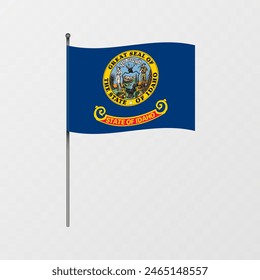 Idaho state flag on flagpole. Vector illustration.