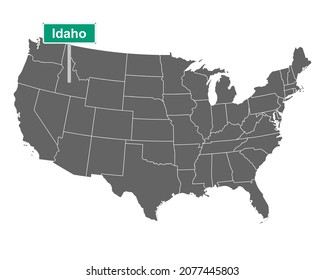 Idaho state limit sign and map of USA on white