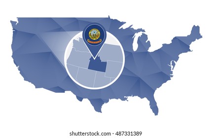 Idaho State magnified on United States map. Abstract USA map in blue color. Vector illustration.