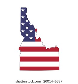 Idaho state map with American national flag on white background