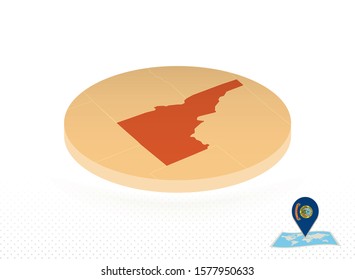 Idaho state map designed in isometric style, orange circle map of US state Idaho for web, infographic and more.
