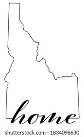 Idaho state map outline with the word home written in the outline, vector graphic on white background 