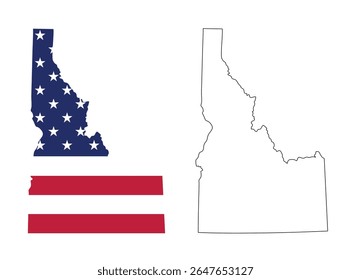 Idaho state map with USA flat design and  black outline. Patriotic and educational vector perfect for presentation, learning, or design projects.