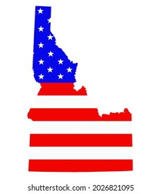 Idaho state map vector silhouette illustration. United States of America flag over Idaho map. USA, American national symbol of pride and patriotism. Vote election campaign banner.