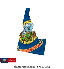 Idaho state map with waving flag of US State. Vector illustration.