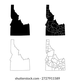 Conjunto de mapas de contorno de estado de Idaho y relleno sólido.