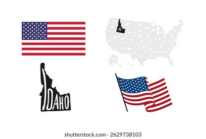 Idaho State. USA flag. Map of the USA