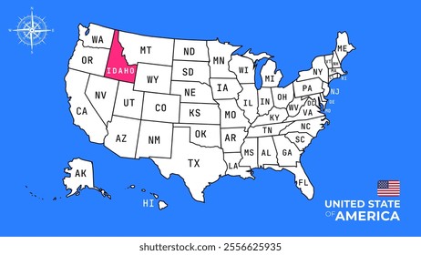 Idaho State, USA, vector map isolated on United states map.
