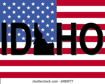 Idaho text with map on American flag illustration