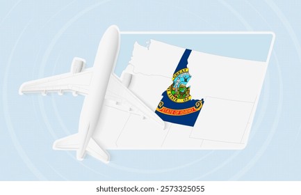 Idaho Travel Illustration with Plane and National Flag. Ideal for travel agencies, promotional materials, or geographic content related to Idaho.