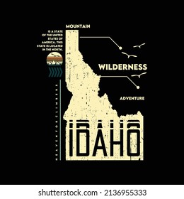 idaho united states, mountain, forest, explorer, outdoor adventure, graphic typography, t shirt design vectors