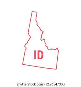 Idaho US-Staatskarte rote Umrissgrenze. Vektorgrafik einzeln auf Weiß. Zweibuchstabige Abkürzung. Bearbeitbarer Strich. Passen Sie das Zeilengewicht an.