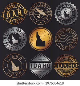 Idaho, USA Business Metal Stamps. Gold Made In Product Seal. National Logo Icon. Symbol Design Insignia Country.