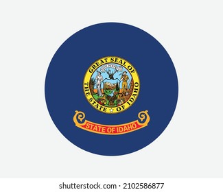 Idaho USA Round State Flag. ID, US Circle Flag. State of Idaho, United States of America Circular Shape Button Banner. EPS Vector Illustration.