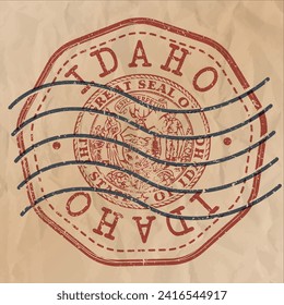 Idaho, USA Silhouette Postal Passport. Stamp Round Vector Icon Map. Design Travel Postmark. 