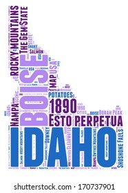 Idaho USA state map vector tag cloud illustration