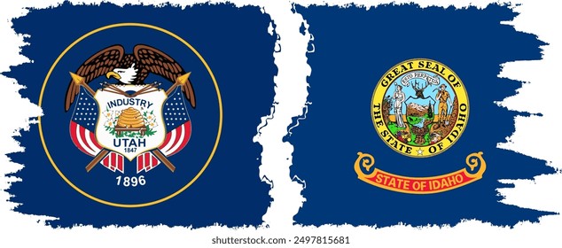 Idaho and Utah states grunge brush flags connection, vector