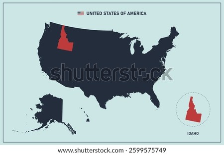 Idaho vector map silhouette. High detailed illustration. United state of America country.
