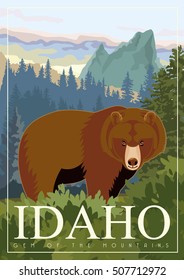 Idaho vector poster in american style. Greeting card from USA. United States of America.