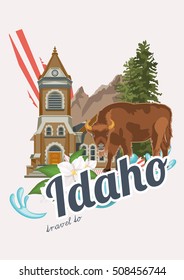 Idaho vector poster in american style. Greeting card from USA. United States of America.