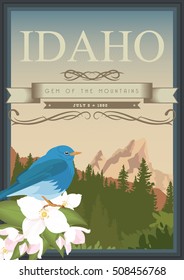 Idaho vector poster in american style. Greeting card from USA. United States of America.