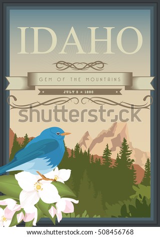 Idaho vector poster in american style. Greeting card from USA. United States of America.