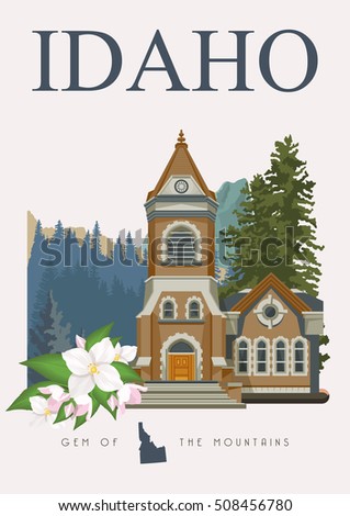 Idaho vector poster in american style. Greeting card from USA. United States of America.