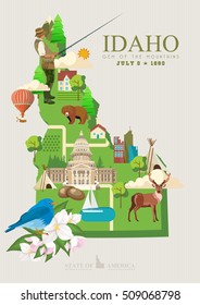 Idaho vector poster. United States of America travel banner. Greeting card from USA.