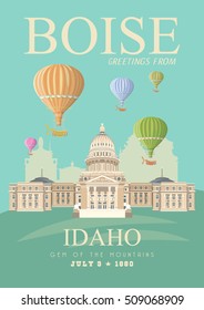 Idaho vector poster. United States of America travel banner. Greeting card from USA.