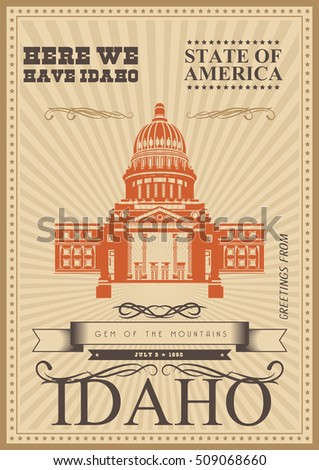 Idaho vector poster. United States of America travel banner. Greeting card from USA.