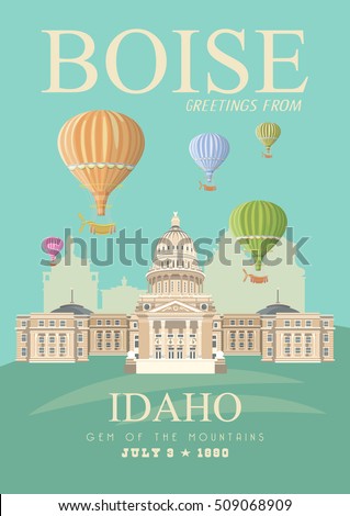 Idaho vector poster. United States of America travel banner. Greeting card from USA.