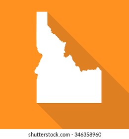 Idaho white map,border flat simple style with long shadow on orange background