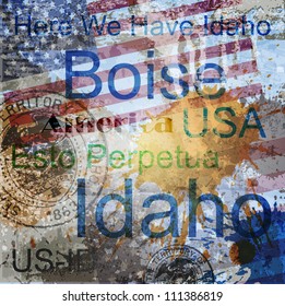 Idaho. Word Grunge collage on background.